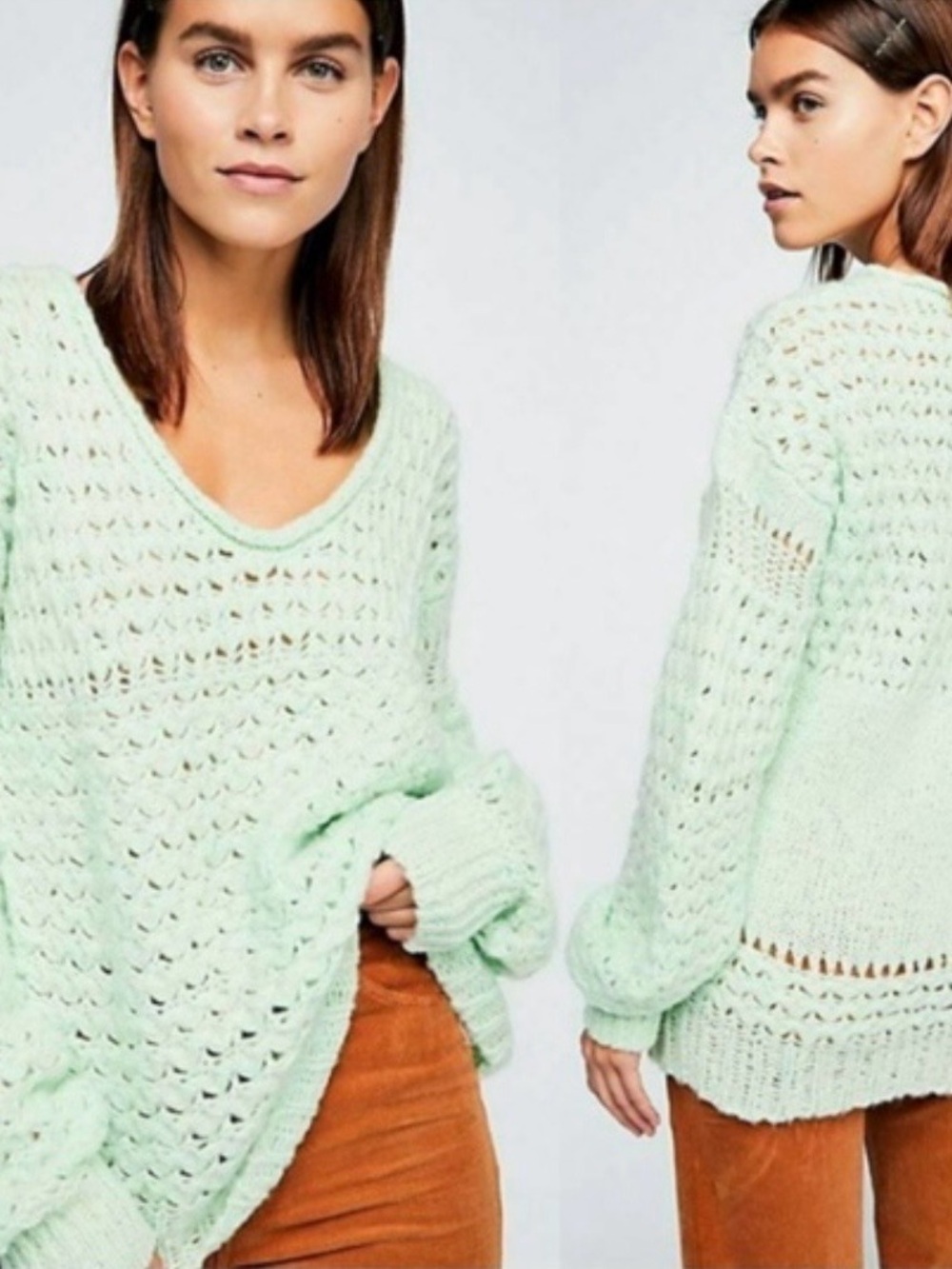 Free People Crashing Waves Pullover Sweater in a light green Size XS